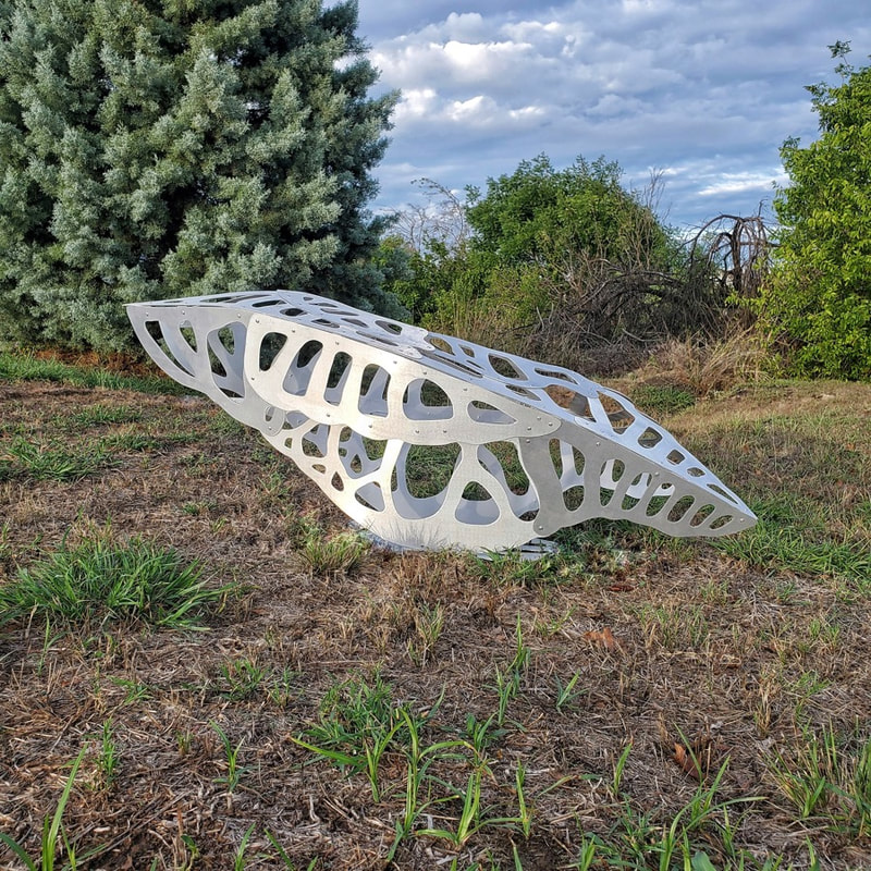 Jamie Spinello, 
"Chrysaline Prototype",
Aluminum,
46in x 28" x 28",
2022